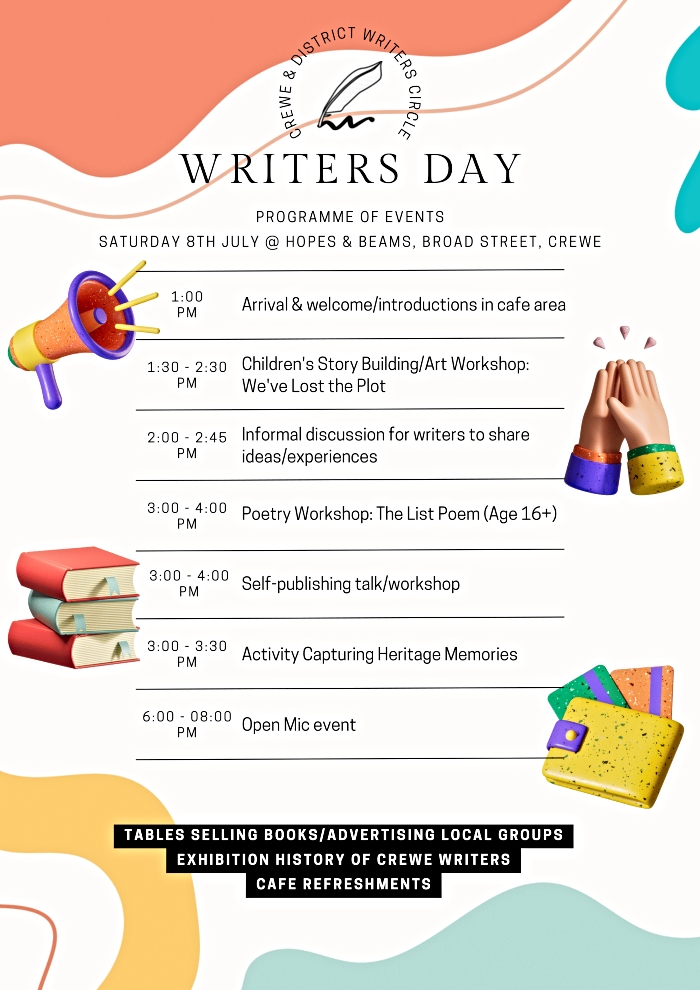 Crewe & District Writers’ Circle writers day - programme of events