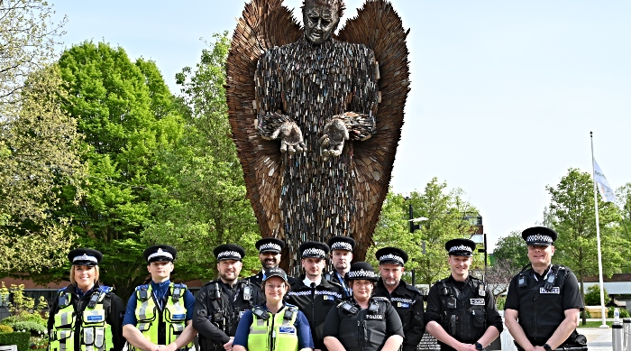 Crewe officers with the Knife Angel - knives