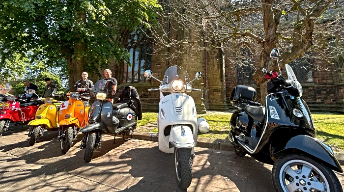 Scooters on display outside St Mary's Church Nantwich (1) (1)