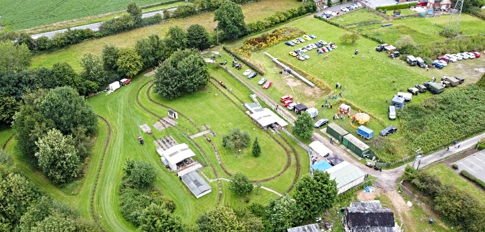 aerial view of steam vintage rally at The Peacock