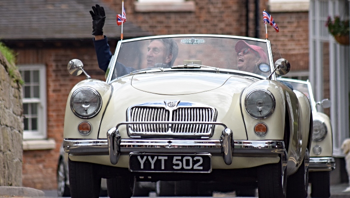 An MG MGA car in the parade through Audlem - transport festival