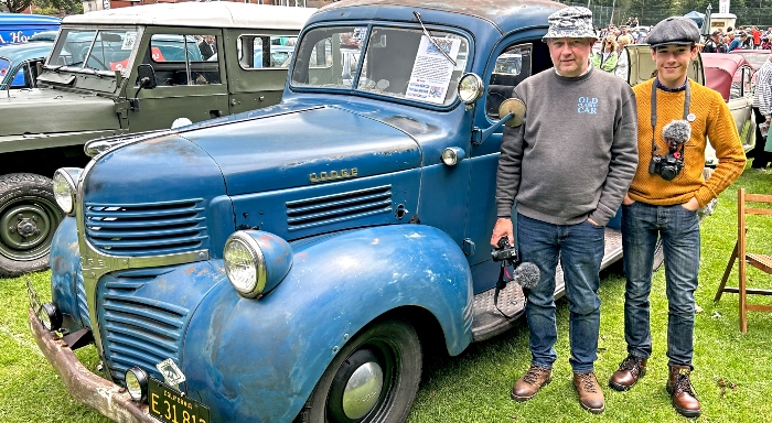 Dodge pickup on display on Audlem Playing Field with owner Richard Jones and son Harley (1)