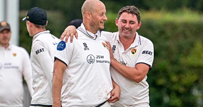 Jimmy Warrington takes 700th wicket - pic by Graham Pearson