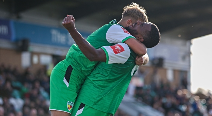 Second-half - second Dabbers goal - Kai Evans celebrates his second goal with teammate Ahmed Ali (1)