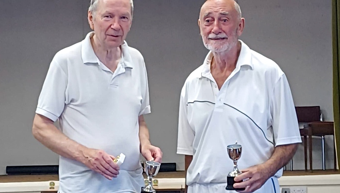 l-r Rob Sheffield and Eric James with their Senior Doubles trophies (1)