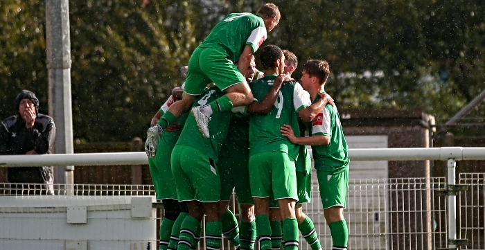 First-half - first Dabbers goal - Connor Heath celebrates with teammates (1)