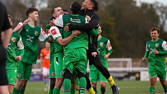 Stratford - Penalty shootout - Ahmed Ali celebrates his winning goal with teammates (1)