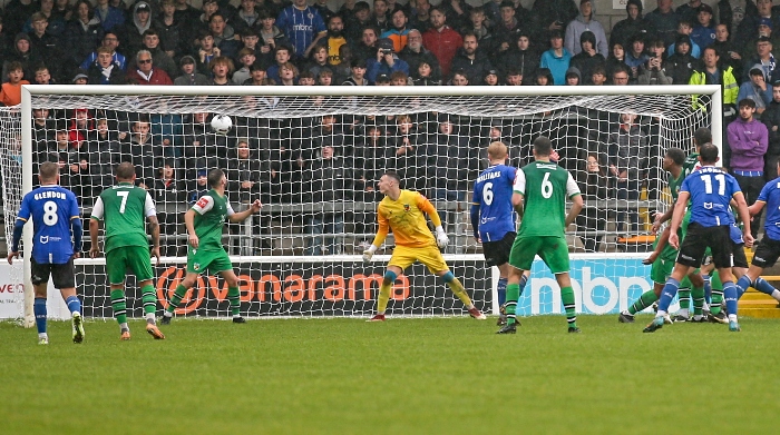 Second-half - first Chester goal - Harrison Burke (No.5) powers in a header from the corner (1)