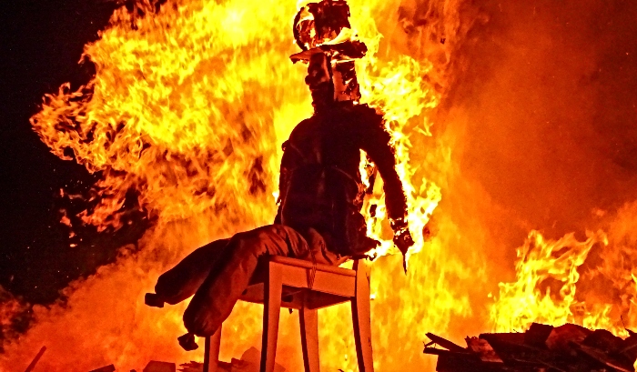 Guy Fawkes ablaze atop the bonfire (1)