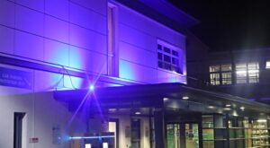 Leighton Hospital building turns blue for antibiotics awareness