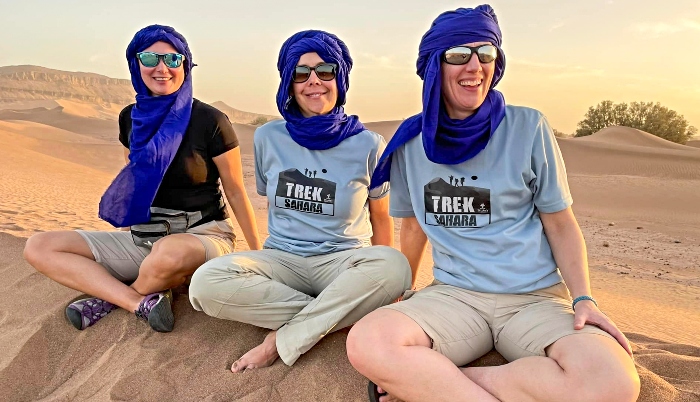 Sarah Iggo (centre) with friends Katherine Packham and Svitlana Binns in the Sahara Desert (1)