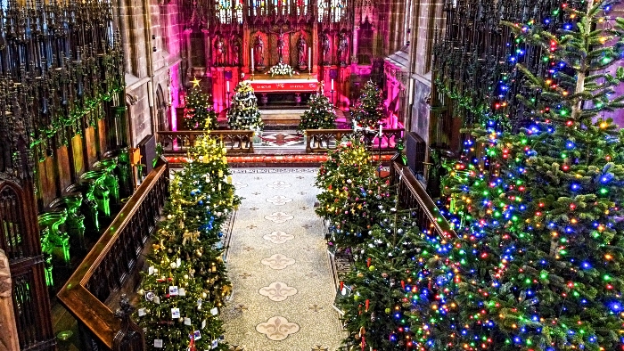 aerial of Christmas Tree festival St Mary's church