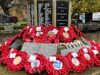 Wreaths on war memorial