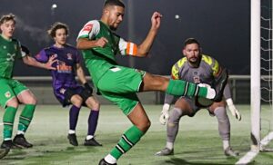 First-half - Dabbers captain Troy Bourne crosses the ball (1)