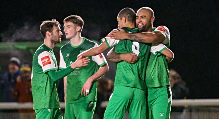 First-half - Byron Harrison celebrates his goal with teammates (1)