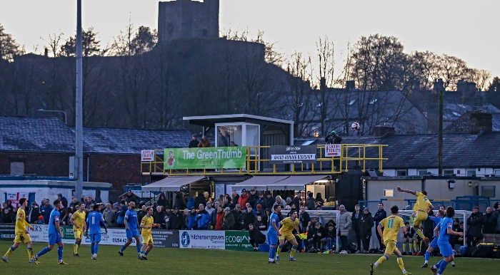 Second-half - Dabbers win the ball with Clitheroe Castle in the background (1)