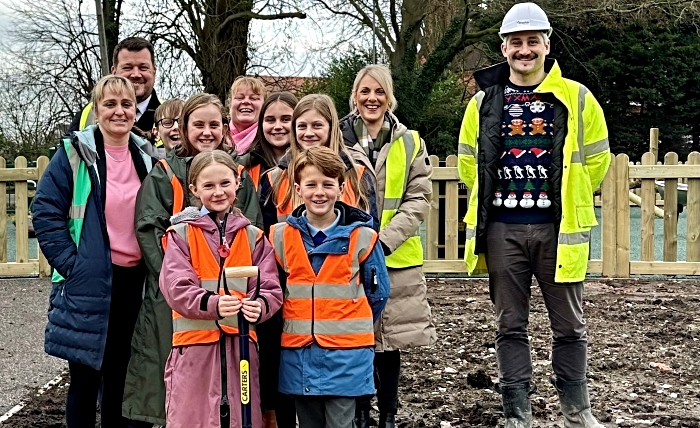 Sound and District Primary School pupils and staff with the team from Butters John Bee and Edgefold Homes Construction Director Jack Seddon