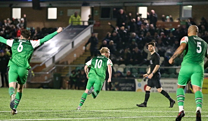 First-half - second Nantwich goal - George Milner (No.10) celebrates scoring (1)