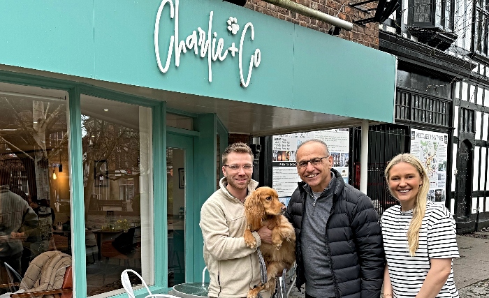 Charlie + Co owners with Paphitis outside store