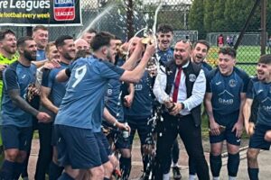 Nantwich Pirates celebrate winning FA Vase Cup over Cheshire Cat
