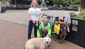 Man cycling 1,080 miles for Dogs for Good stops off in Nantwich
