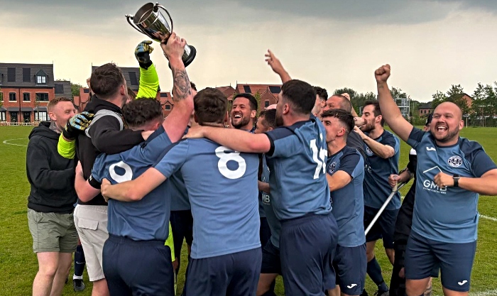 Nantwich Pirates celebrate winning the Crewe Regional Sunday League Division One trophy (1)