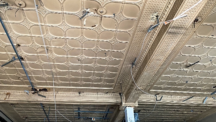 copper ceiling of new Costa shop refurb