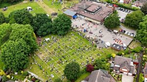 Aerial drone view of competitors during charming worms period (1)