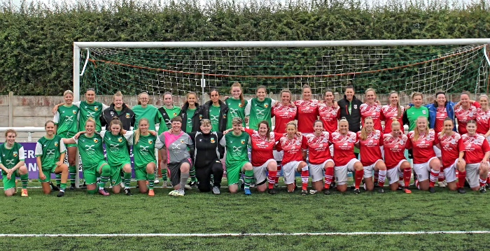 Nantwich Town FC Women and Crewe Alex Legends prior to kickoff (1)