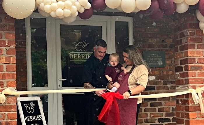 l-r Laurie – Teddy - Kelly cut the ribbon to officially open Berries