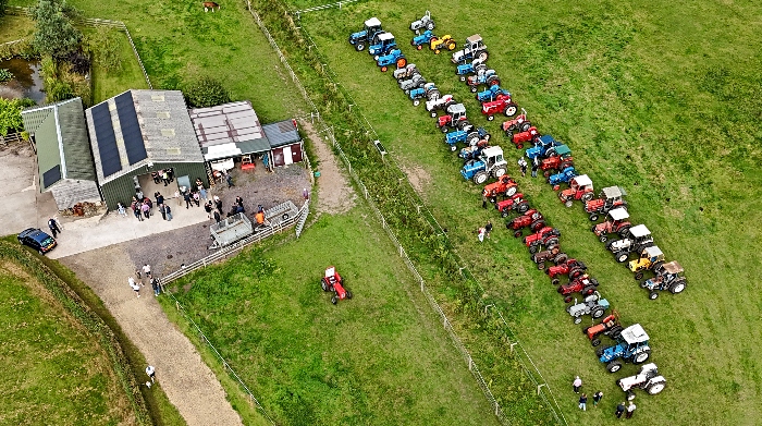 Aerial drone view of vintage and classic tractors on display at Maylands Farm (1)