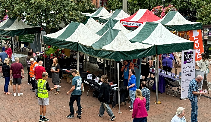 Stalls on Nantwich town square - Societies Spectacular