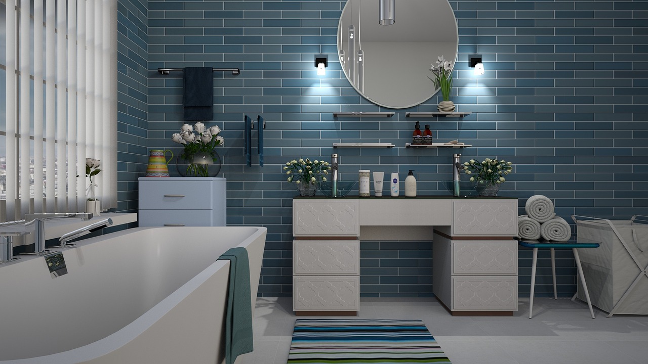 bathroom https://pixabay.com/photos/bathroom-blue-tile-design-white-3563272/