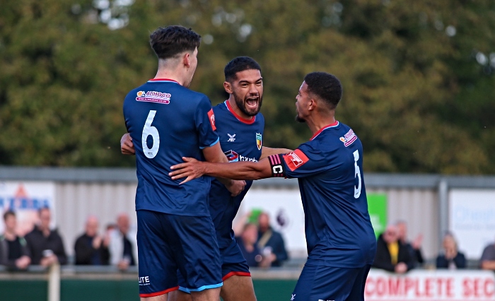 First-half - Dabbers goal - Kelvin Mellor (centre) celebrates his goal with teammates (1)