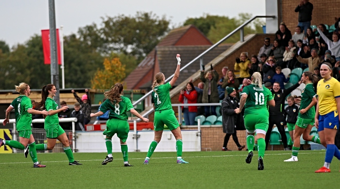 First-half - first Dabbers goal - Bridie Harding celebrates her goal with teammates and crowd (1)