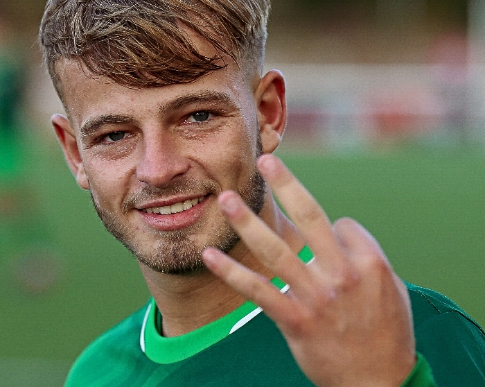 Full-time - Kai Evans celebrates his hattrick against Trafford (1)