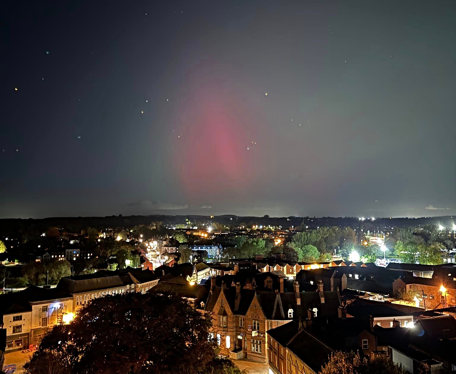 Northern Lights viewed from St. Mary's Church, Nantwich (1)