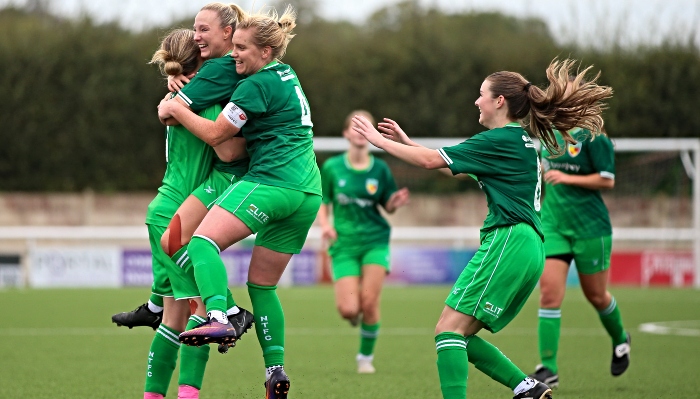 Second-half - second Dabbers goal - Amanda Fallon celebrates her goal with teammates (1)