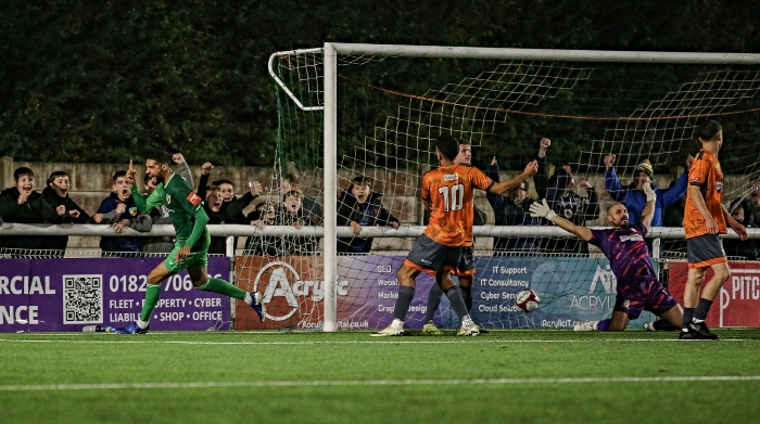 Second-half - second Dabbers goal - Kelvin Mellor celebrates his goal with fans (1)