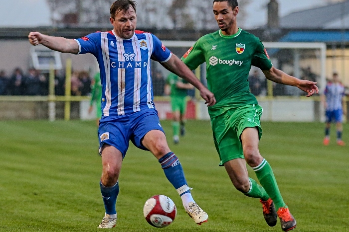 Byron Harrison hunts the ball for Nantwich against Clitheroe