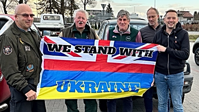 Carl Oakes - far right - in Ukraine charity convoy