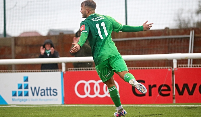 First-half - Kai Evans celebrates his goal against Atherton after just 2 minutes (1)