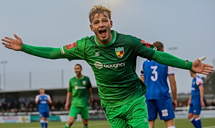 First-half - first Dabbers goal v Stalybridge - Kai Evans on the way to his hattrick (1)