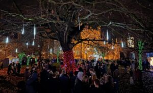 Nantwich Christmas lights with St Marys Church in the background (1) (1)