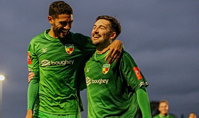 Second-half - second Dabbers goal - Kelvin Mellor (left) celebrates his goal with Callum Saunders (1)