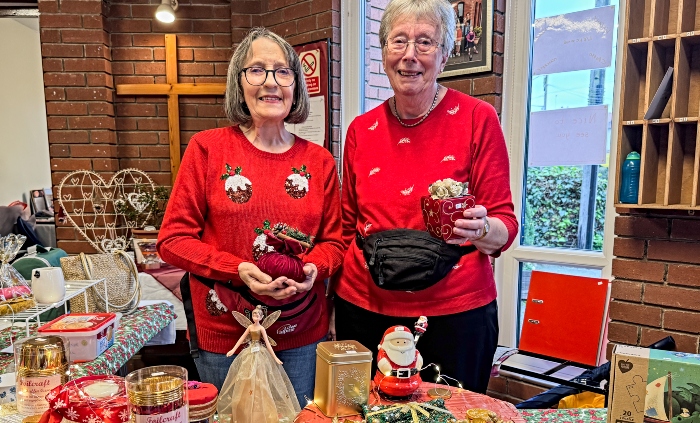 The red, green & silver stall - Holly Fair in Wistaston