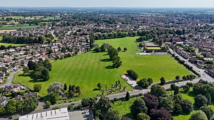 Aerial drone view of Barony Park, Nantwich - Dabbers Dash