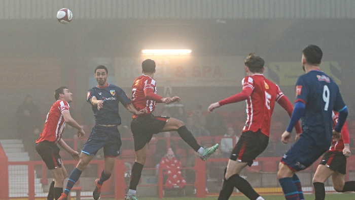 First-half - Byron Harrison heads at goal (1)