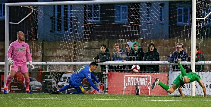 Second-half - third Dabbers goal - Byron Harrison (right) scores with a diving header