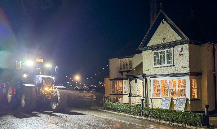A tractor leaves The Royal Oak in Worleston (1)